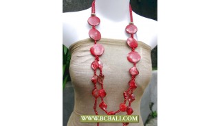 Reds Colors Beaded Necklace combain Shells Nuget and Wooden